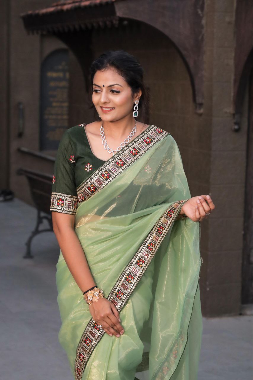 Green Designer Tissue Zari Silk Saree