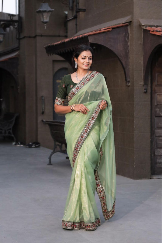 Green Designer Tissue Zari Silk Saree