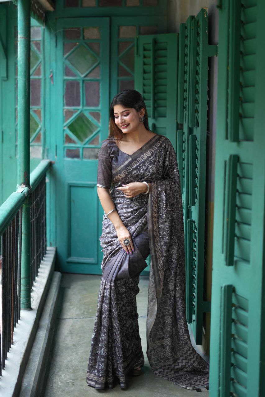 Black Designer Tussar Silk Saree