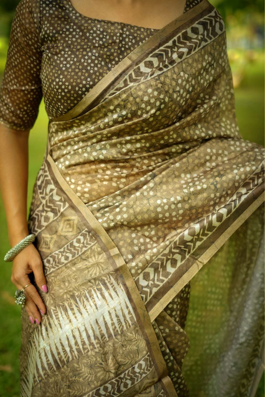 Digital Block Printed Cotton Saree