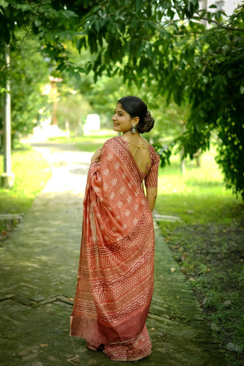 Digital Block Printed Cotton Saree