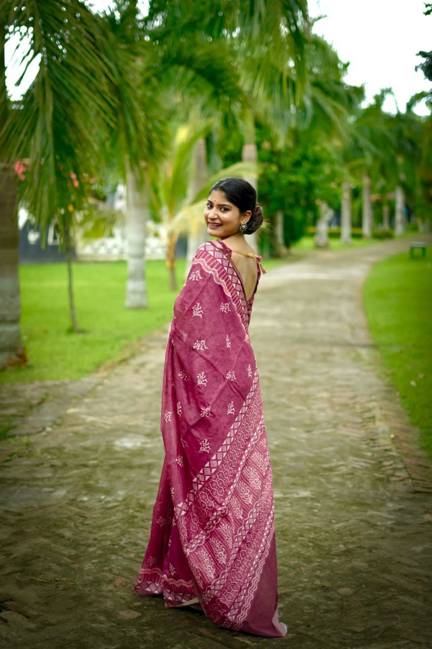 Digital Block Printed Cotton Saree