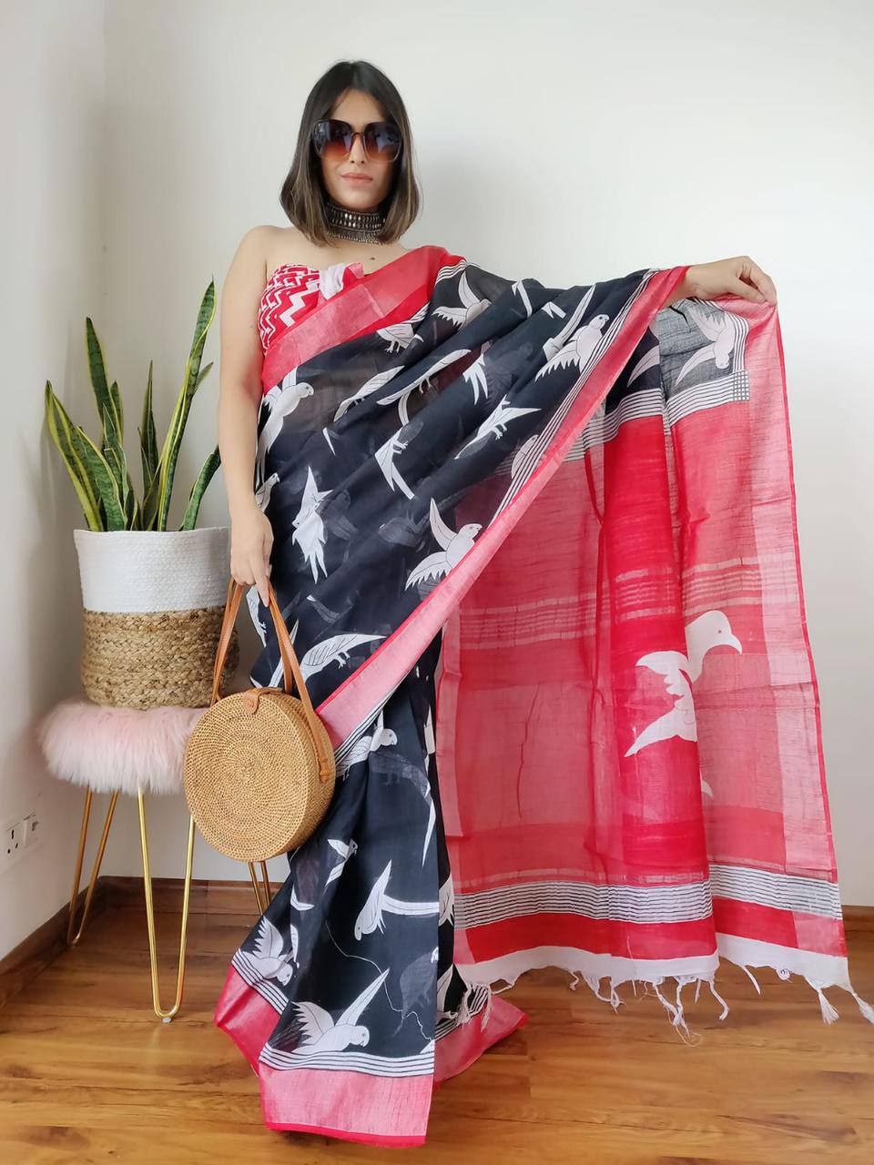 Digital Formal Printed Linen Saree