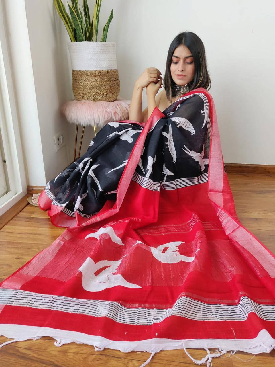 Digital Formal Printed Linen Saree