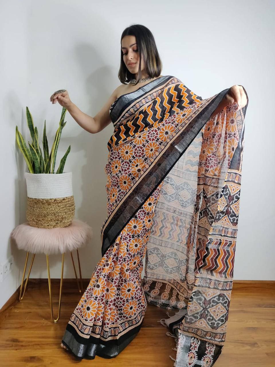 Digital Formal Printed Linen Saree