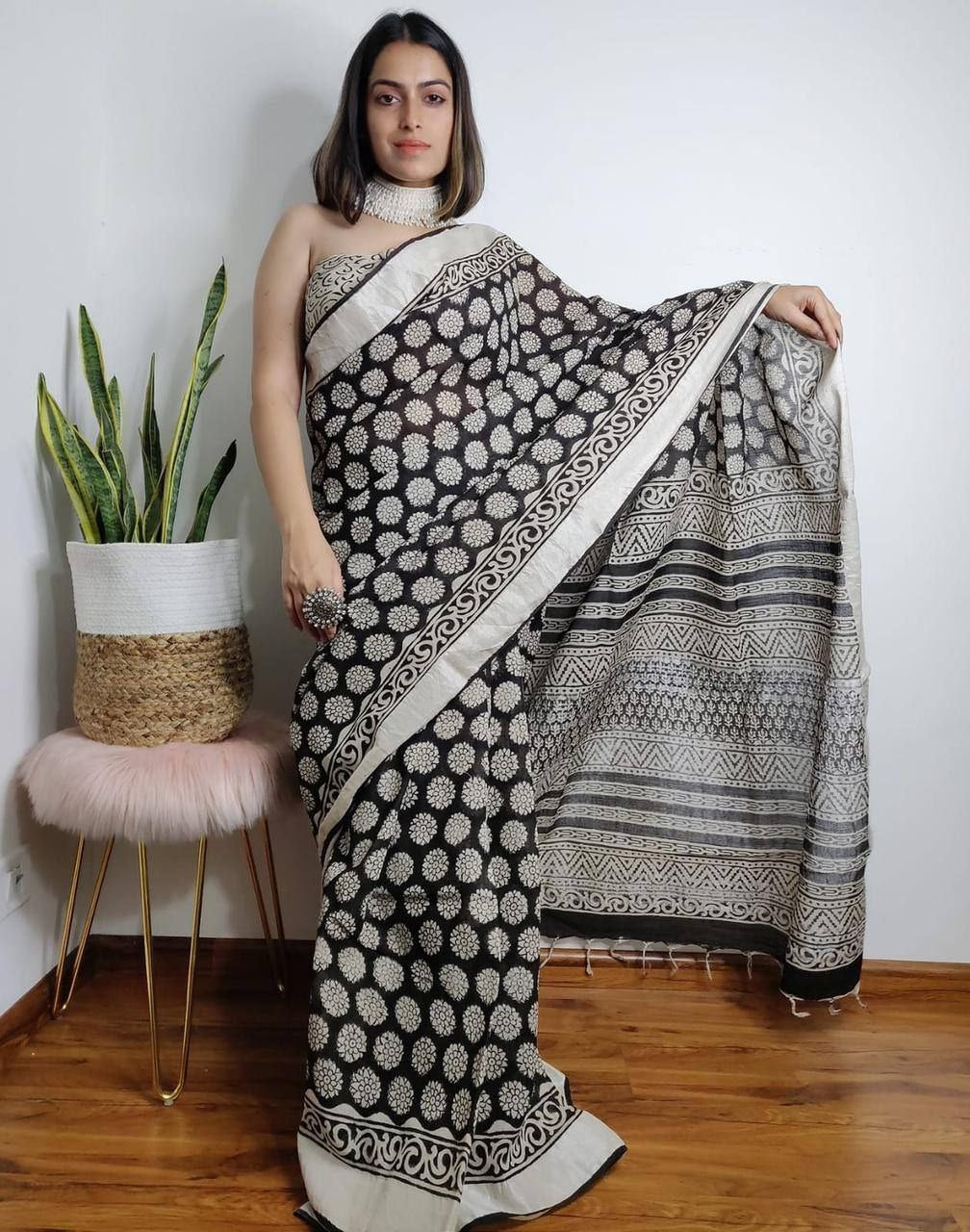 Digital Formal Printed Linen Saree