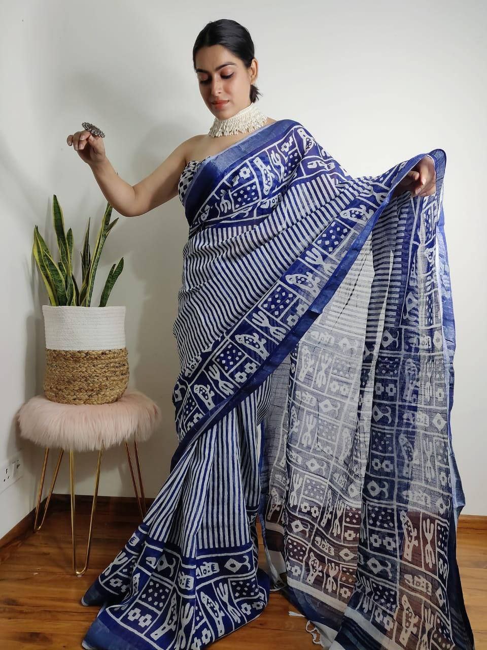 Digital Formal Printed Linen Saree