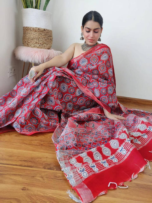 Digital Formal Printed Linen Saree