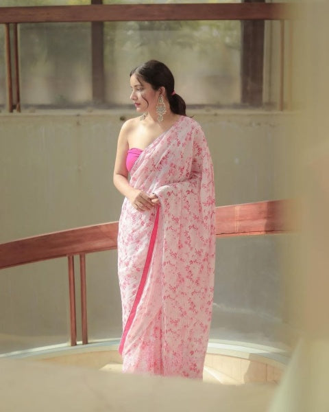 Digital Print & Crochet Worked Georgette Saree