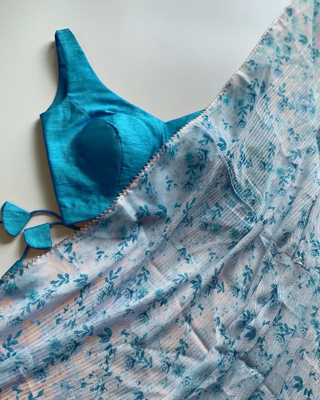 Digital Print & Crochet Worked Georgette Saree