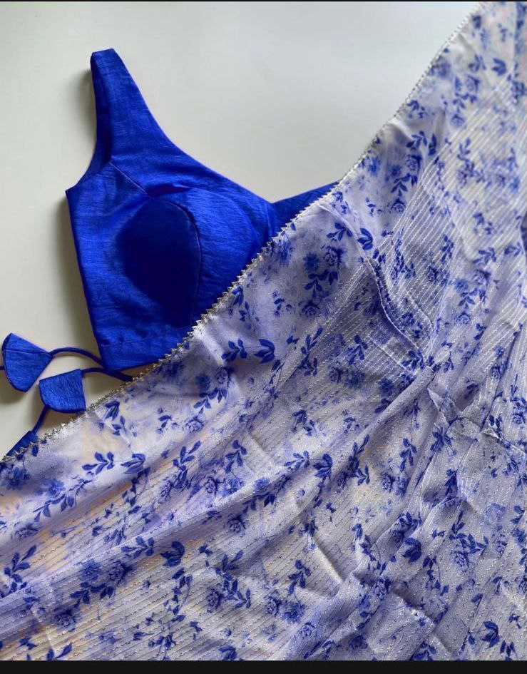 Digital Print & Crochet Worked Georgette Saree