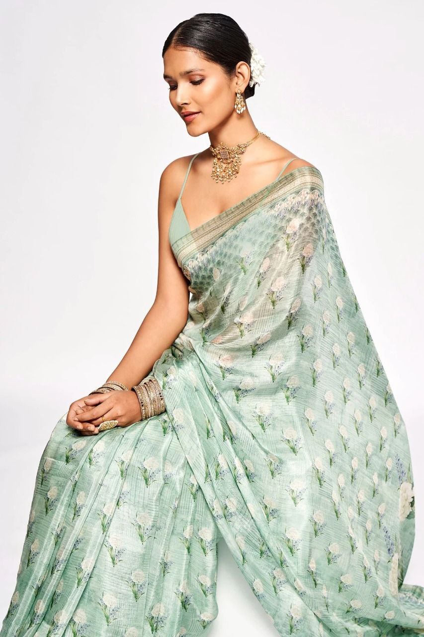 Digital Printed Chinon Silk Saree