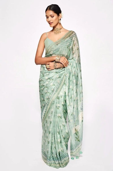 Digital Printed Chinon Silk Saree