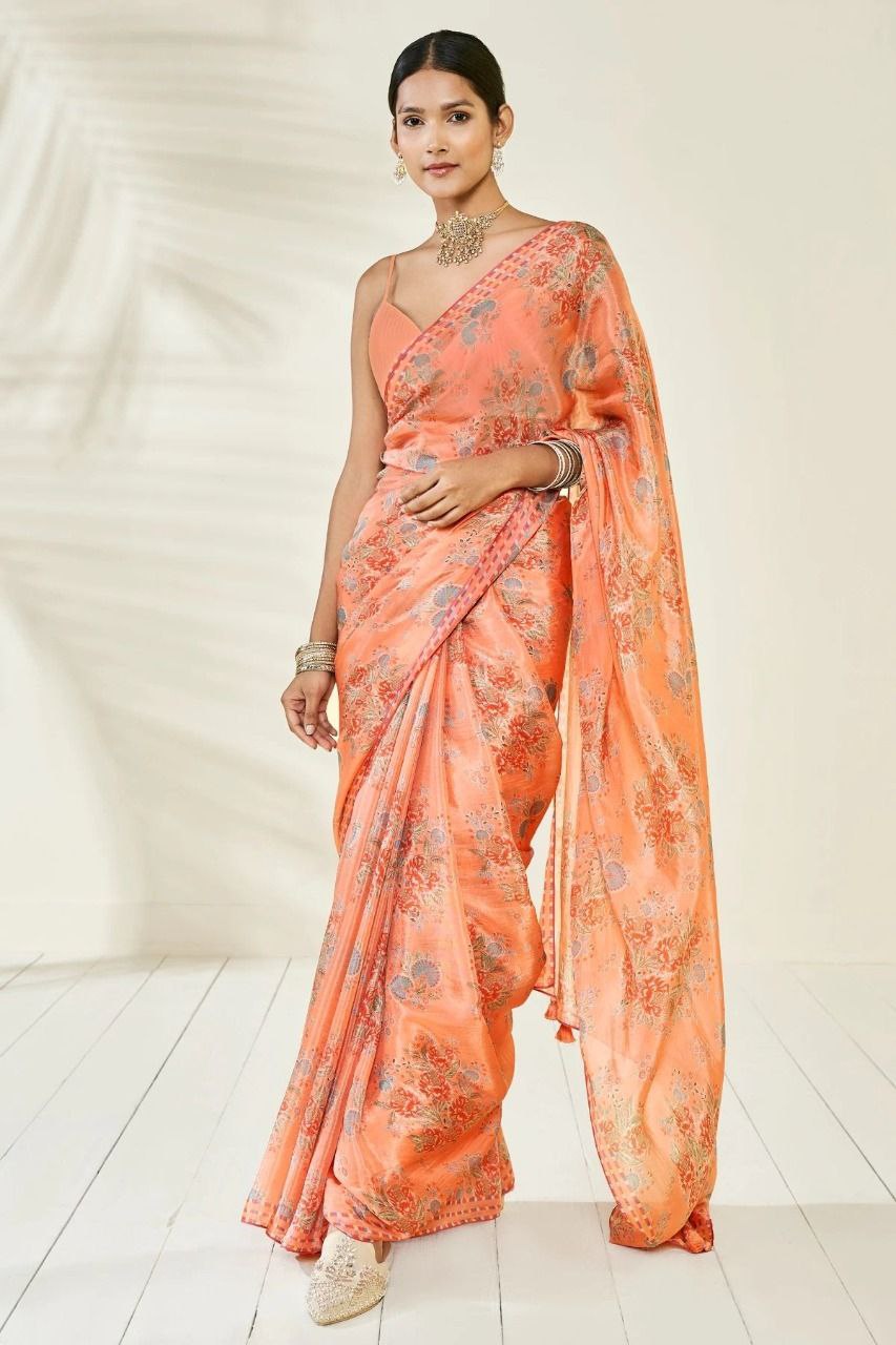 Digital Printed Chinon Silk Saree