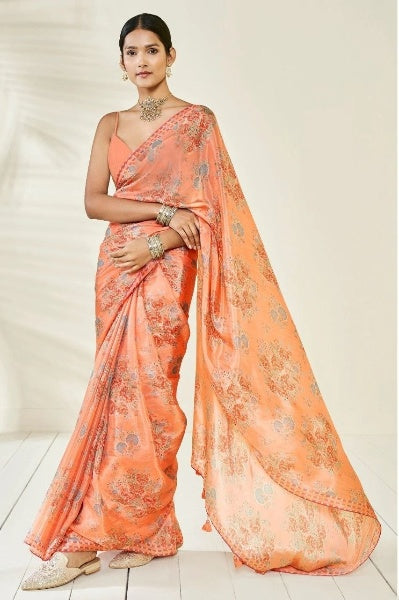 Digital Printed Chinon Silk Saree