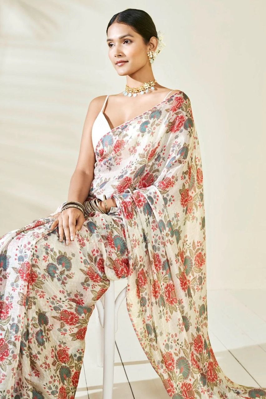 Digital Printed Chinon Silk Saree