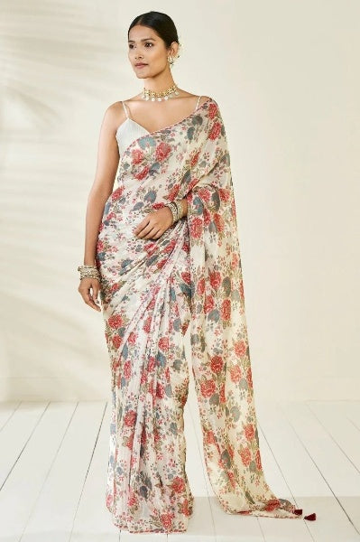 Digital Printed Chinon Silk Saree