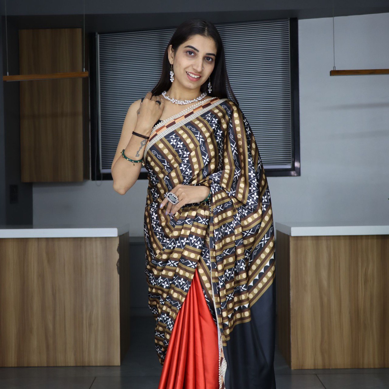 Digital Printed Japan Satin Saree