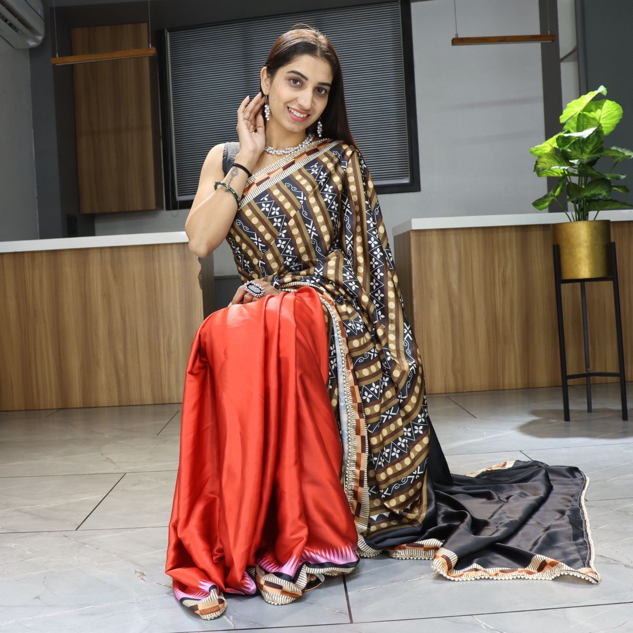 Digital Printed Japan Satin Saree