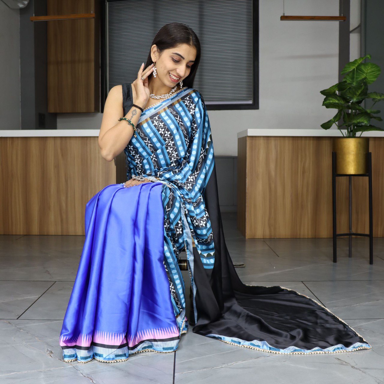 Digital Printed Japan Satin Saree