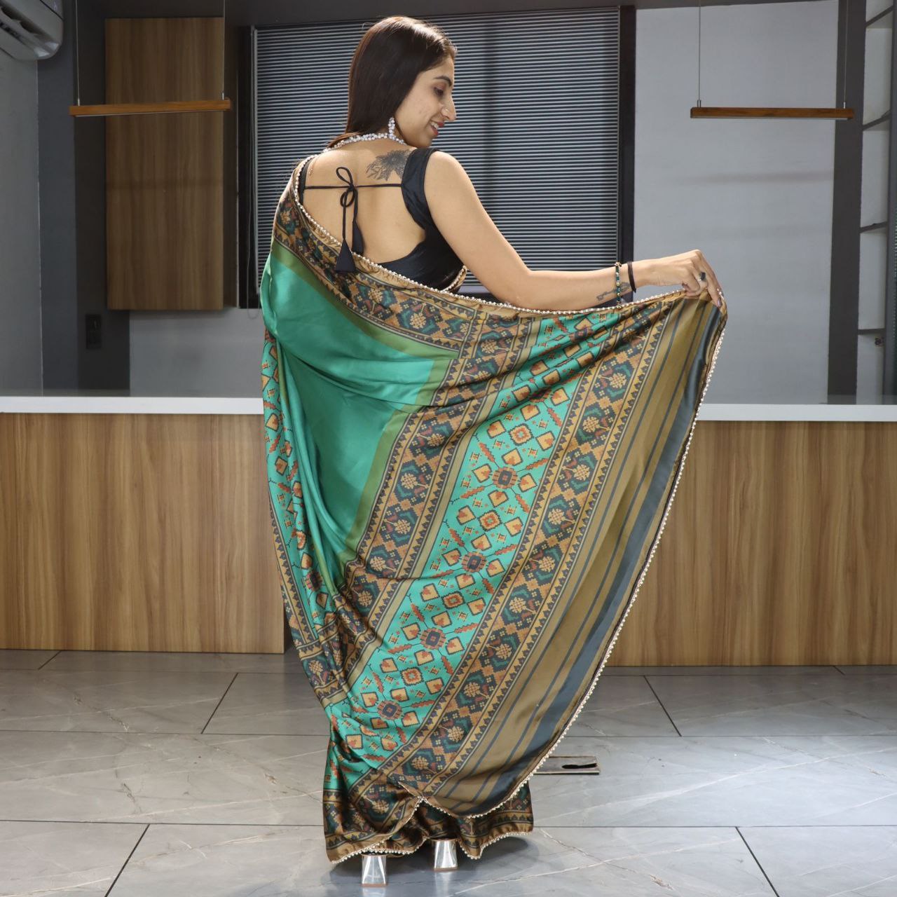 Digital Printed Japan Satin Saree