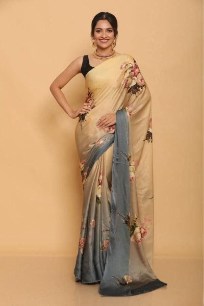 Digital Printed Japan Satin Silk Saree