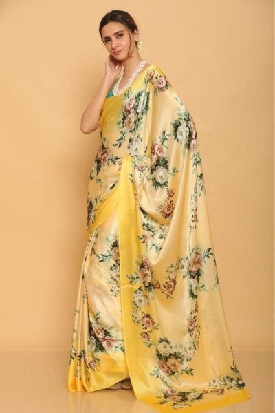 Digital Printed Japan Satin Silk Saree