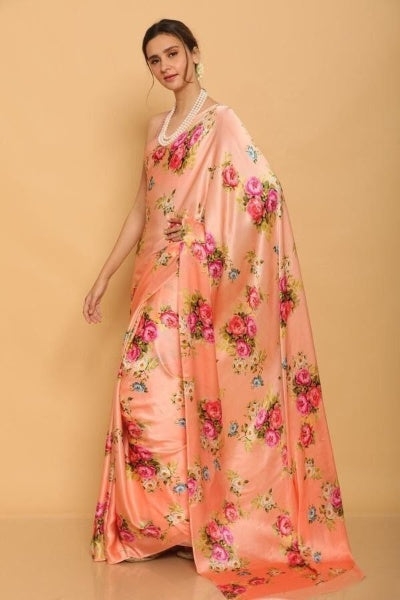 Digital Printed Japan Satin Silk Saree