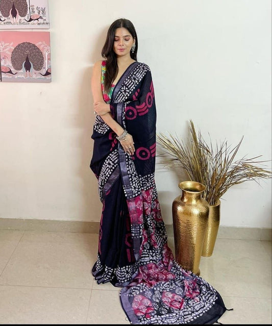 Digital Printed Linen Saree