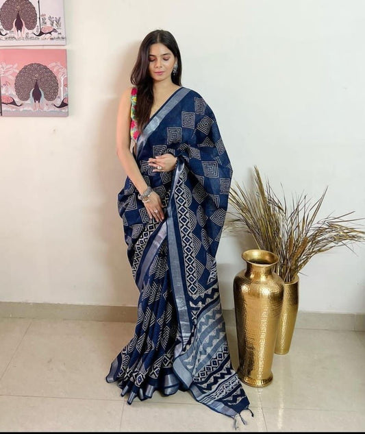 Digital Printed Linen Saree