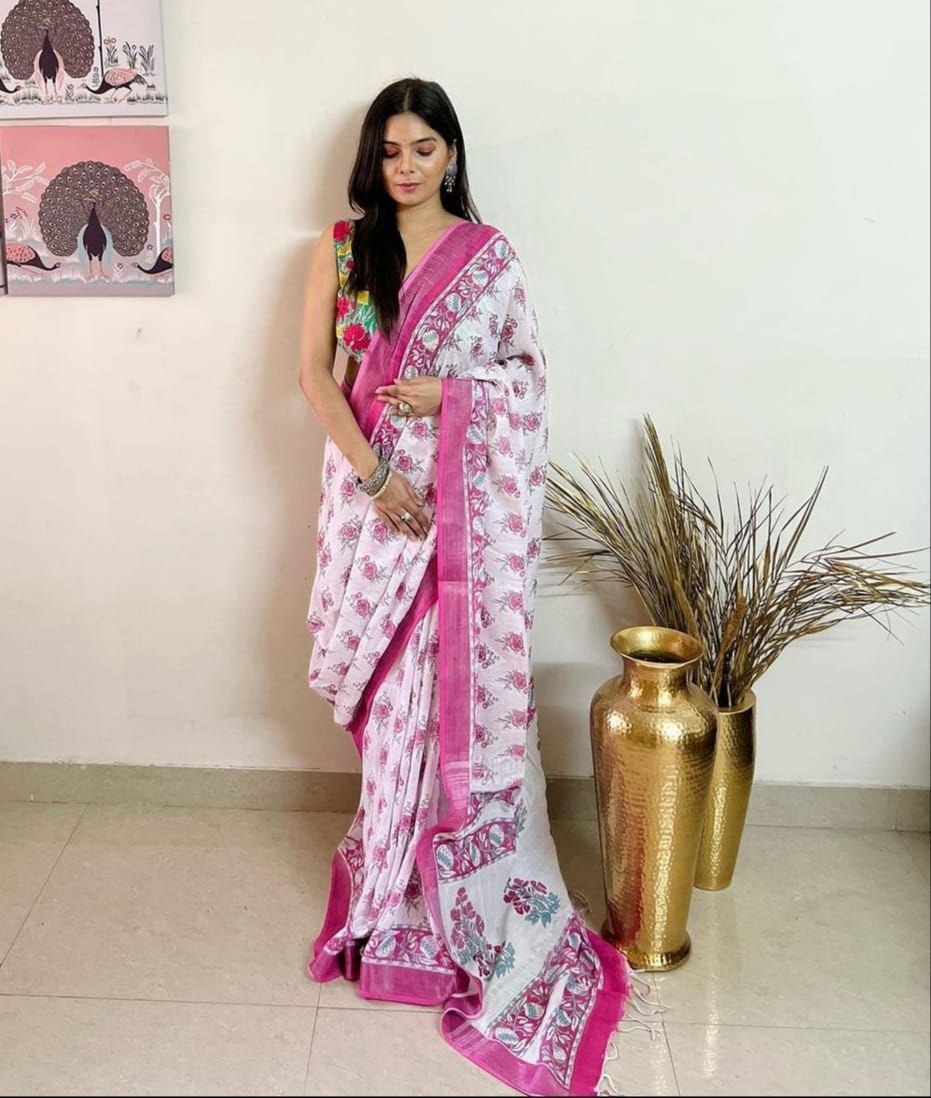 Digital Printed Linen Saree