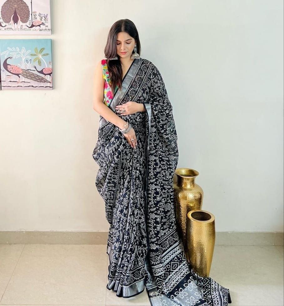 Digital Printed Linen Saree