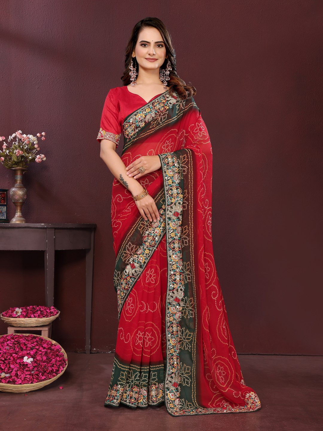Digital Printed Wedding Wear Georgette Saree