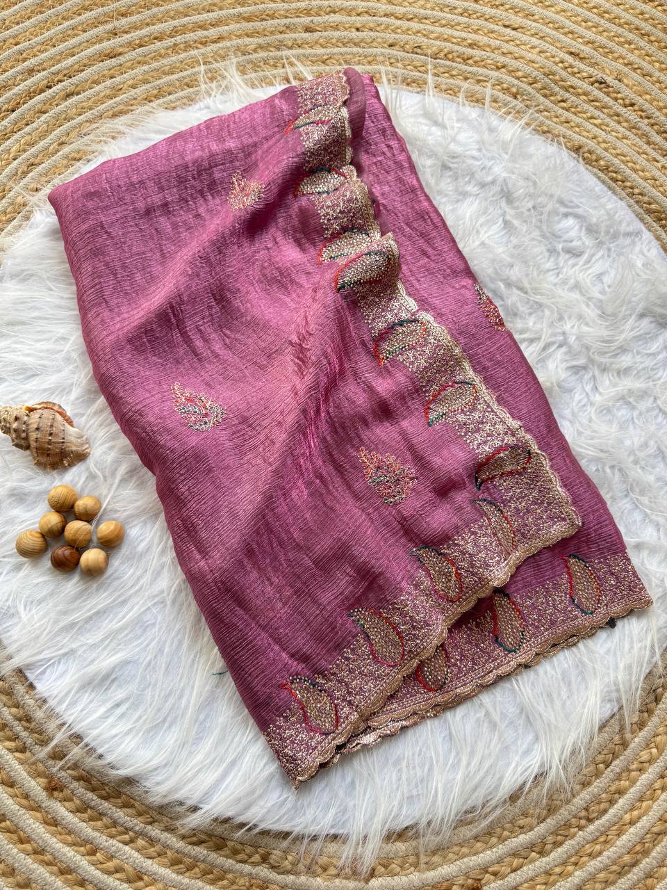 Dusky Purple Party Wear Gold Silk Saree