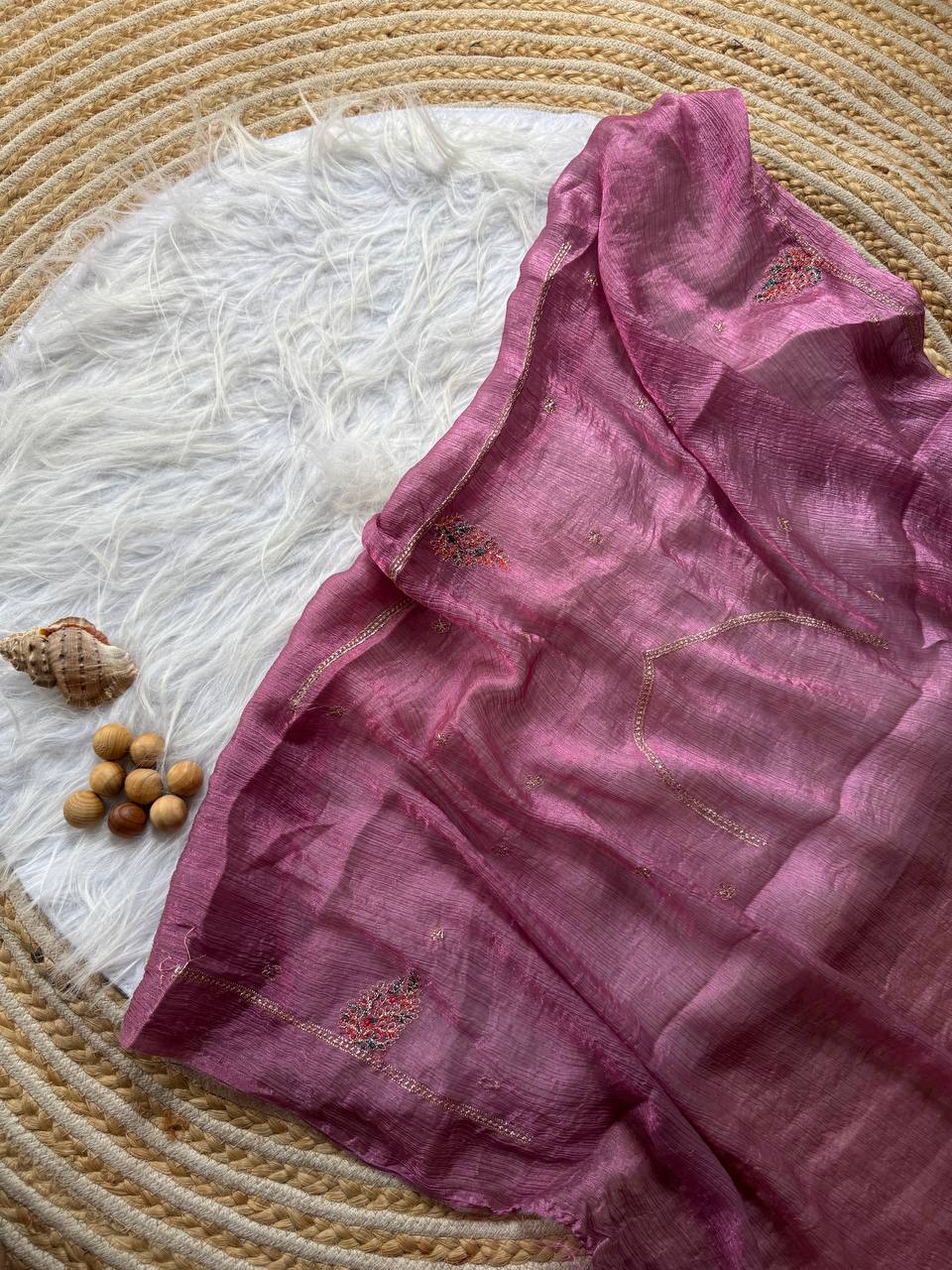 Dusky Purple Party Wear Gold Silk Saree