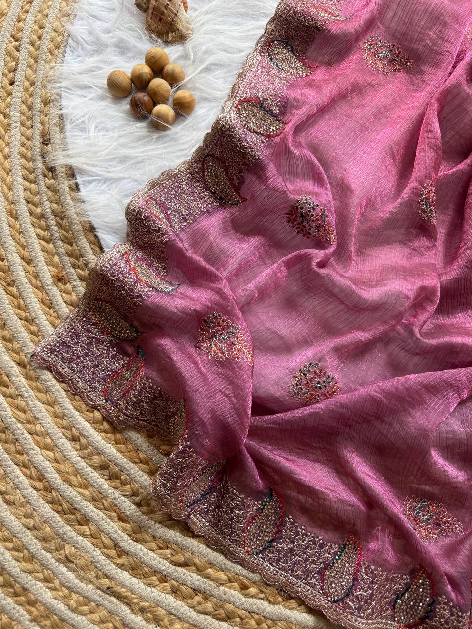 Dusky Purple Party Wear Gold Silk Saree