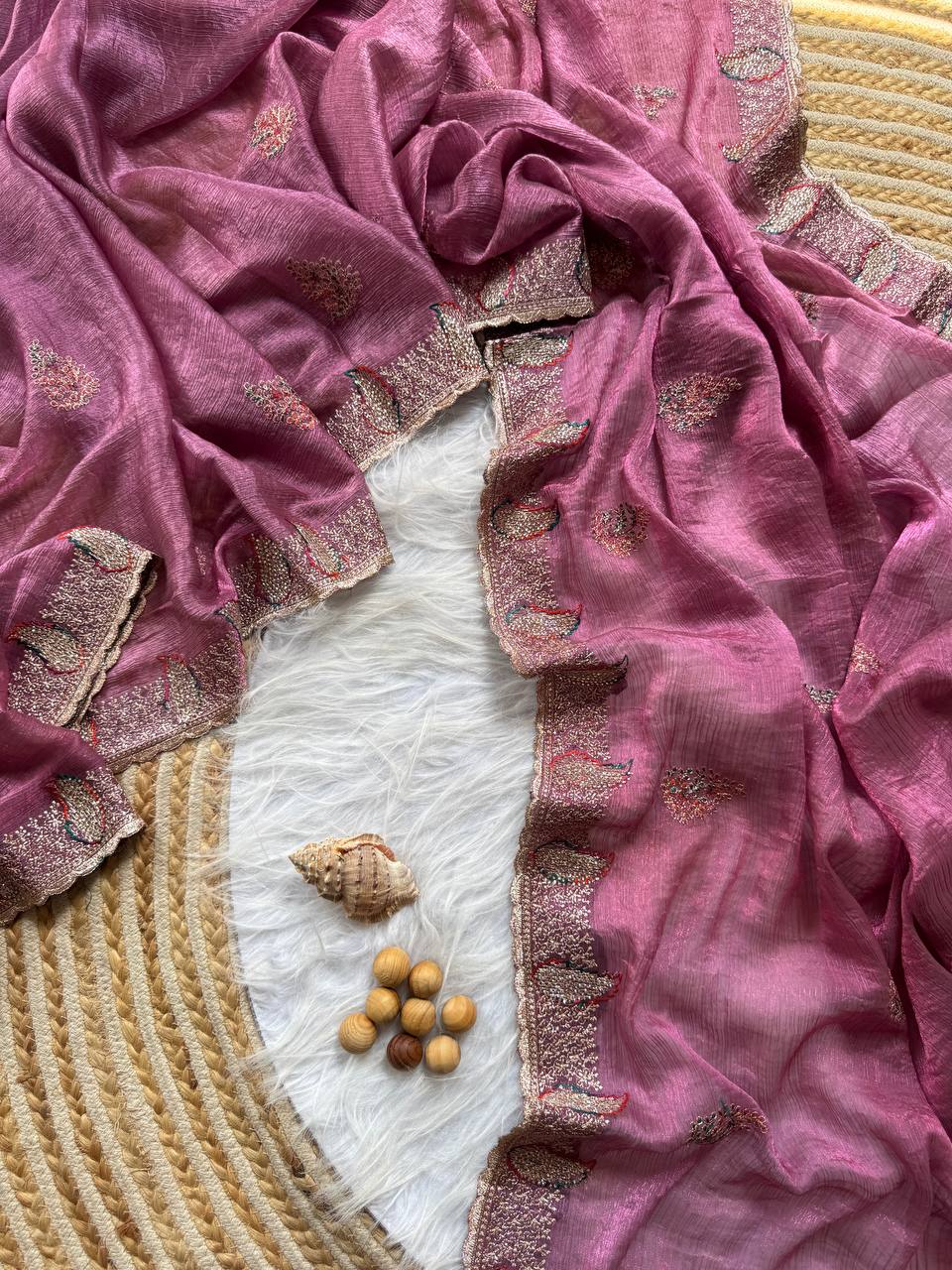 Dusky Purple Party Wear Gold Silk Saree