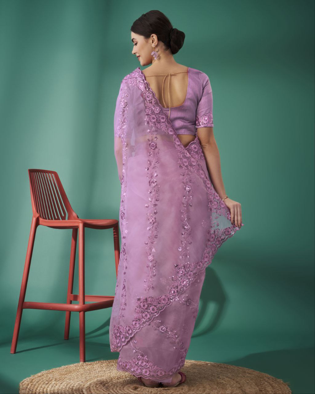 Dusty Lavender Designer Organza Silk Saree