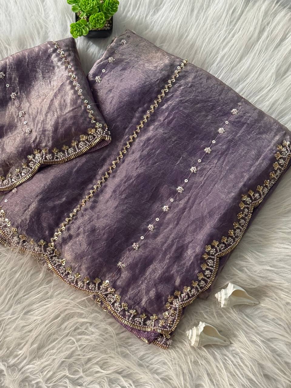 Dusty Lavender Designer Space Silk Saree | Wedding Wear Sarees