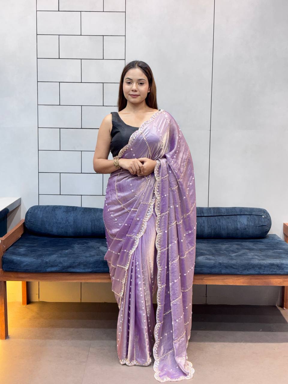 Dusty Lavender Designer Space Silk Saree | Wedding Wear Sarees