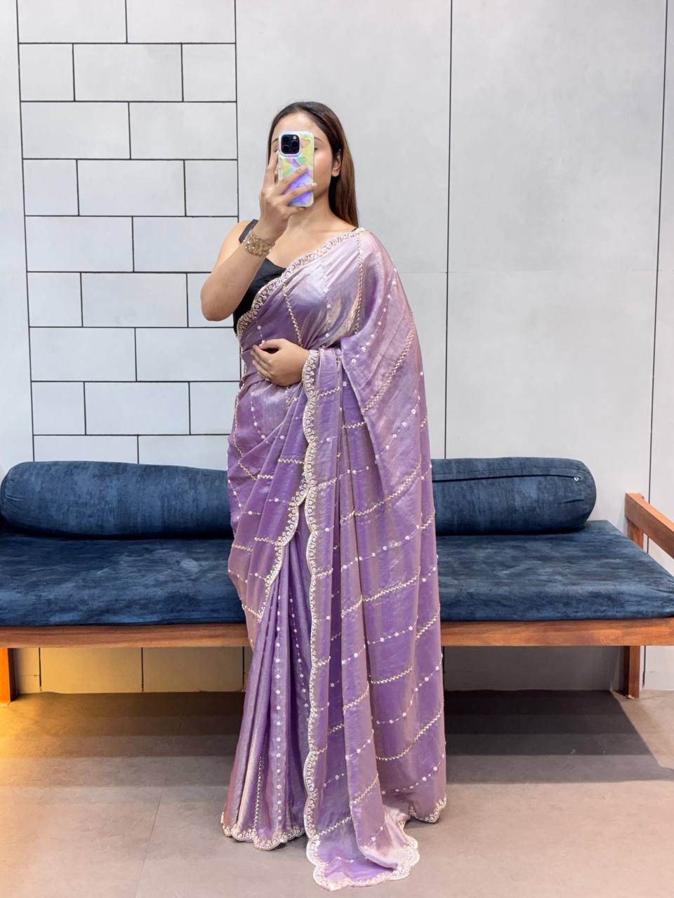 Dusty Lavender Designer Space Silk Saree | Wedding Wear Sarees