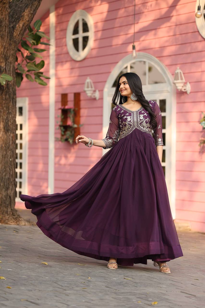 Dusty Purple Designer Georgette Gown Dress