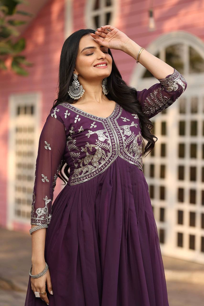 Dusty Purple Designer Georgette Gown Dress