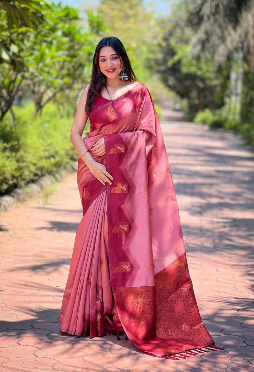 Dusty Rose Kanjivaram Pattu Zari Silk Saree