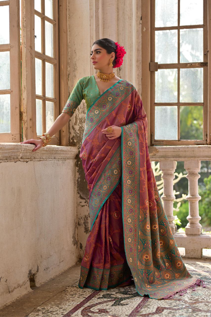 Dusty Wine Banarasi Silk Saree For Wedding