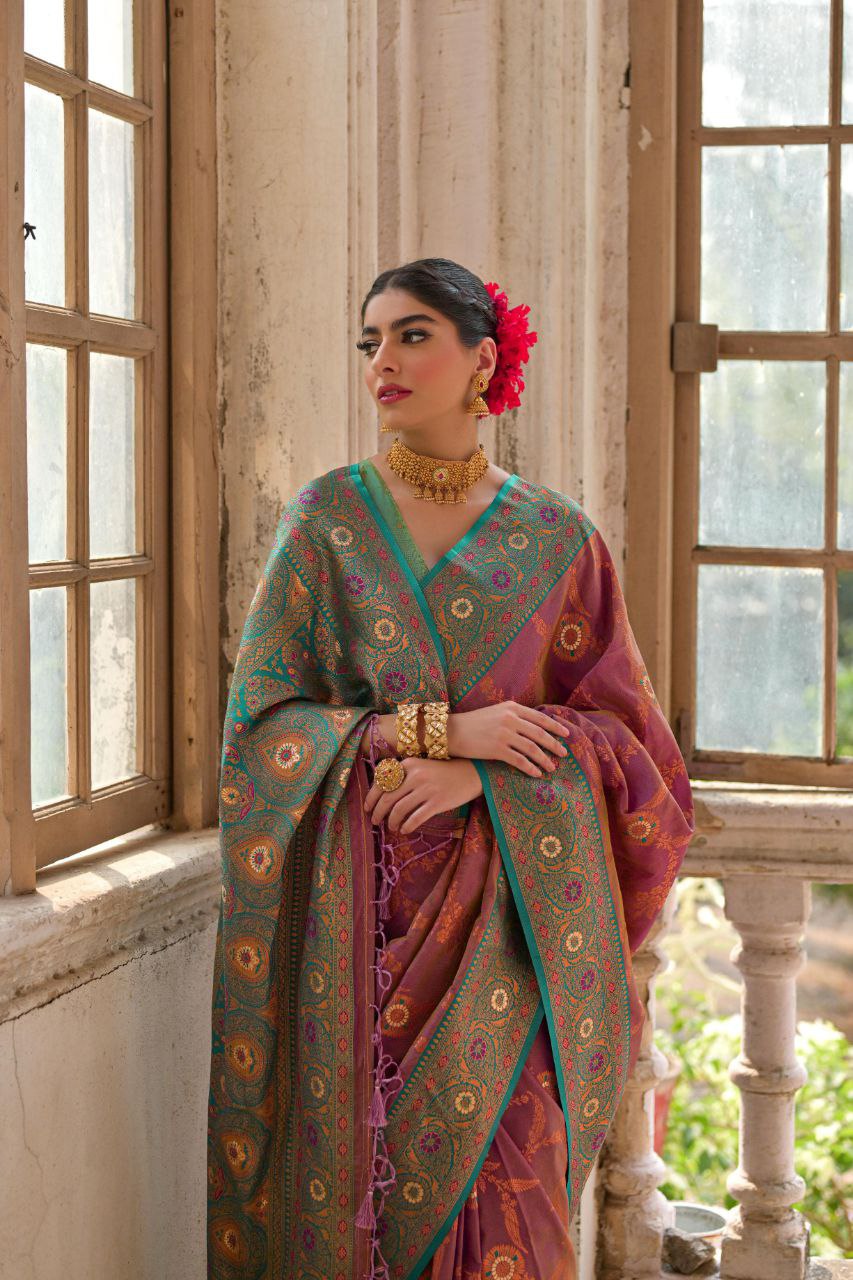 Dusty Wine Banarasi Silk Saree For Wedding