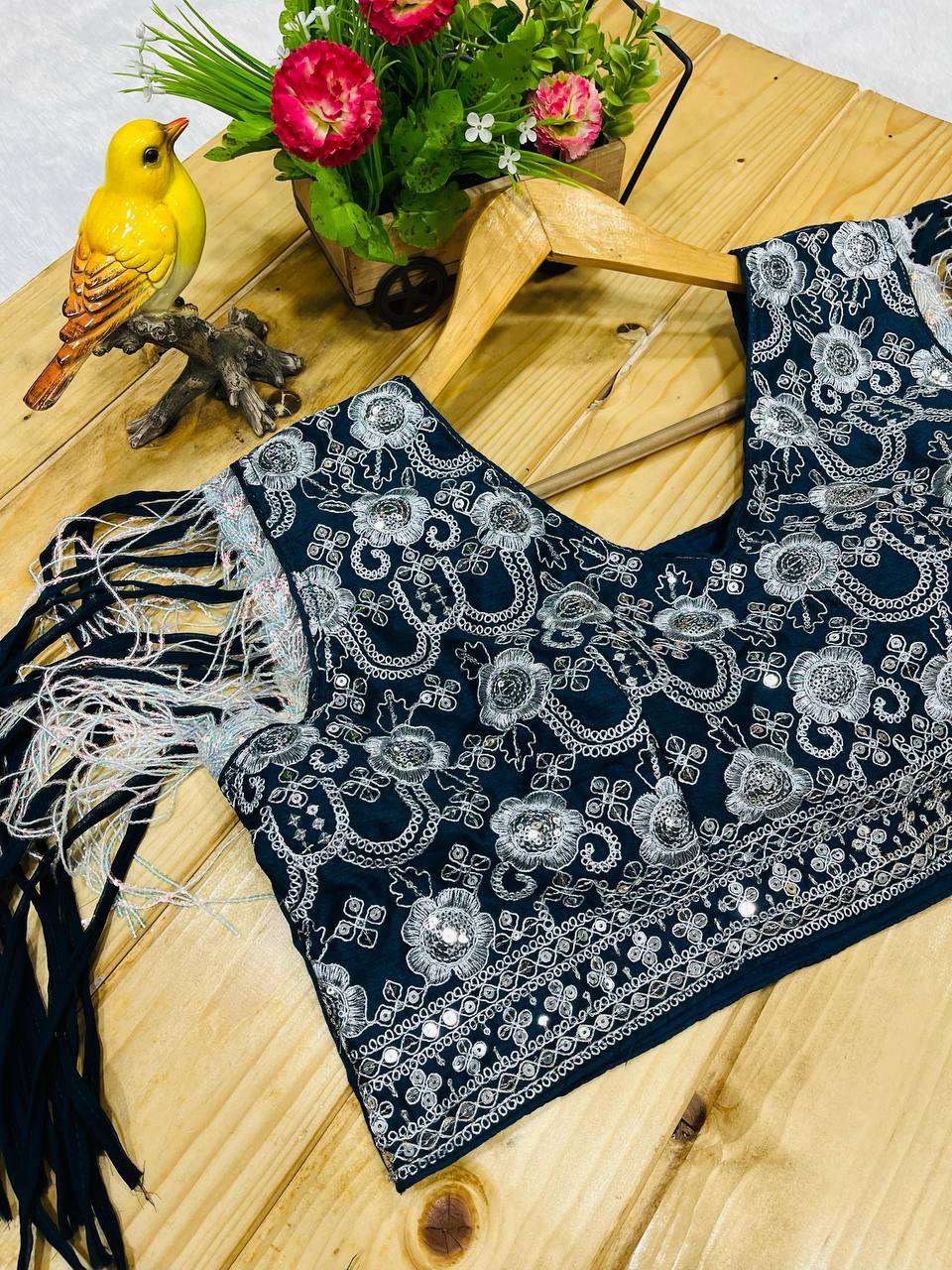 Elephant Blue Ready To Wear Georgette Saree