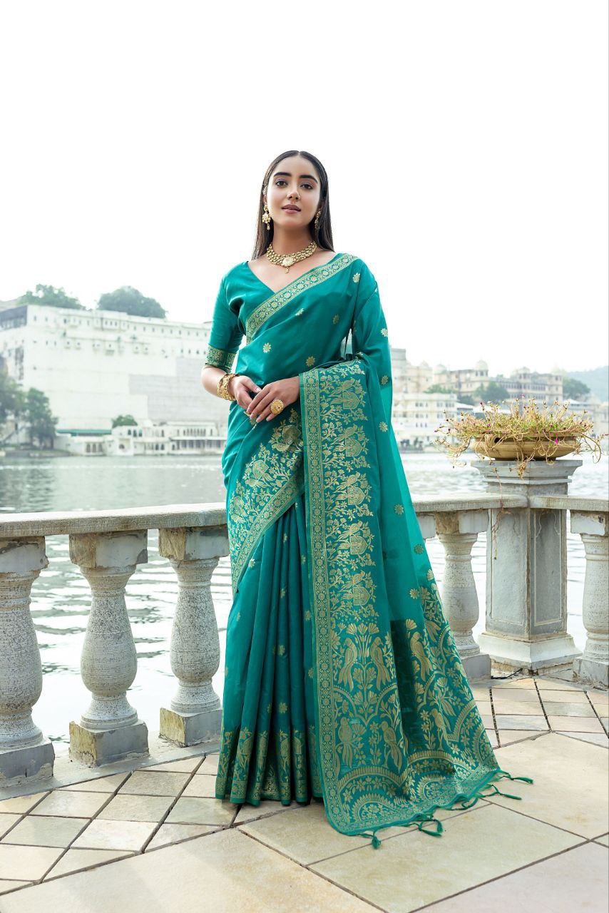 Elf Green Wedding Wear Soft Silk Saree