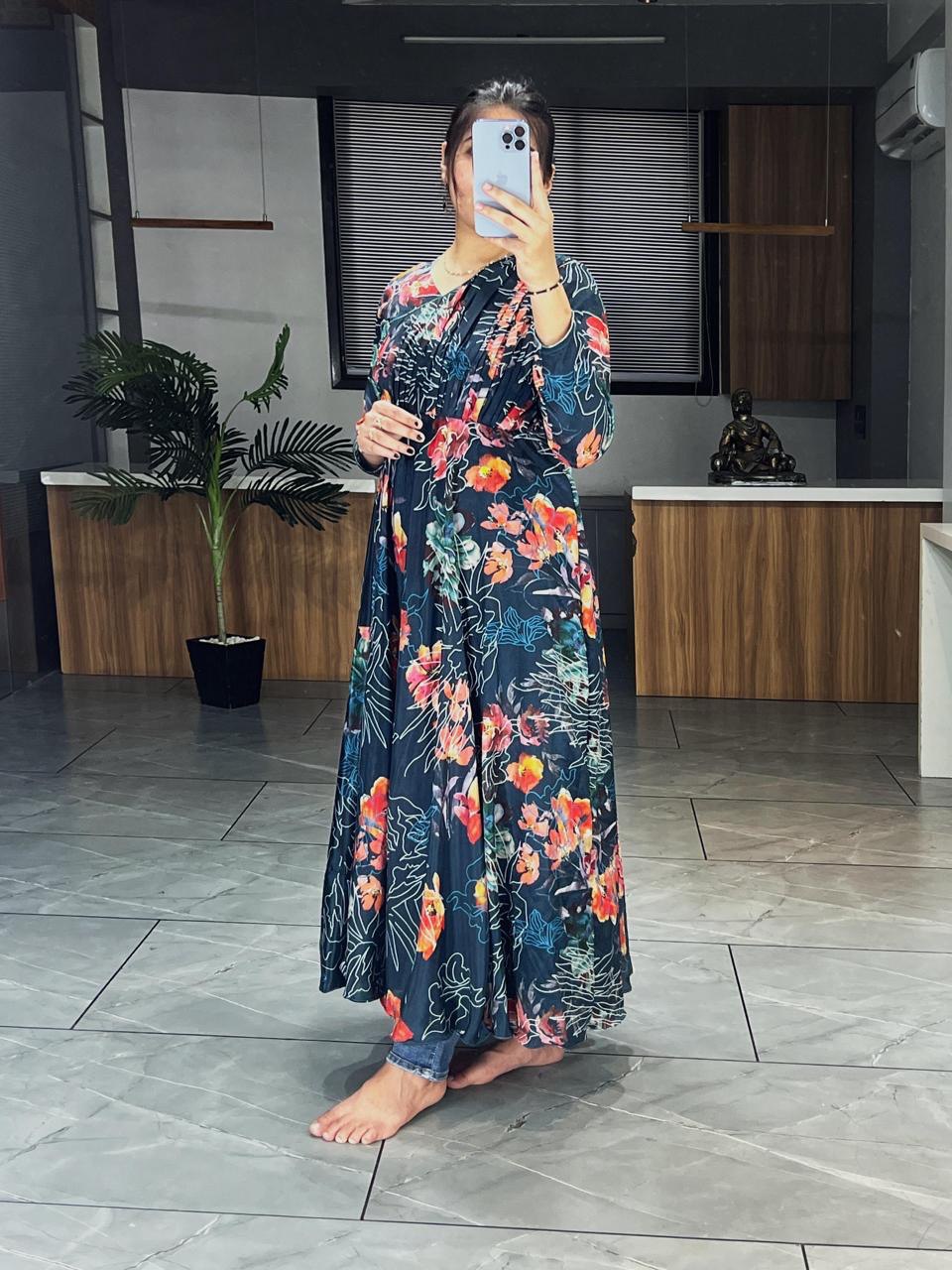 Floral Designer Printed Chinon Gown