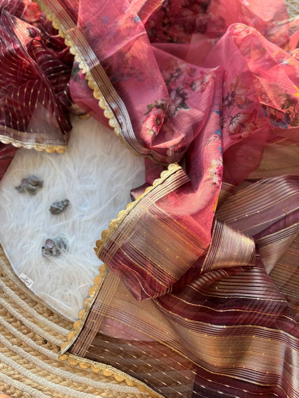 Floral Printed Designer Organza Silk Saree